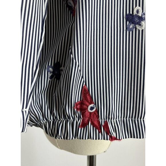 Roberta Biagi Size S M Top Shirt Embroidered Floral Nautical Striped Italy - Picture 4 of 12